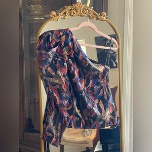 SABINA MUSAYEV One Shoulder Multicolor Shimmer Metalic Top in Black